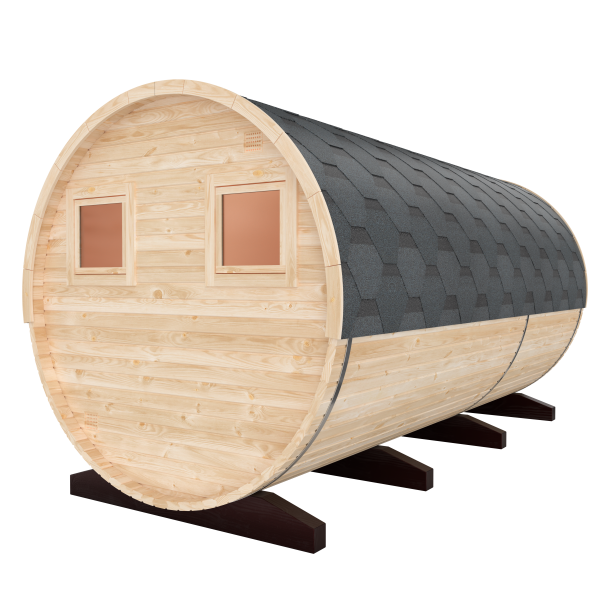 Fasssauna / Gartensauna / Banja / Round 4,0 m mit Balkon